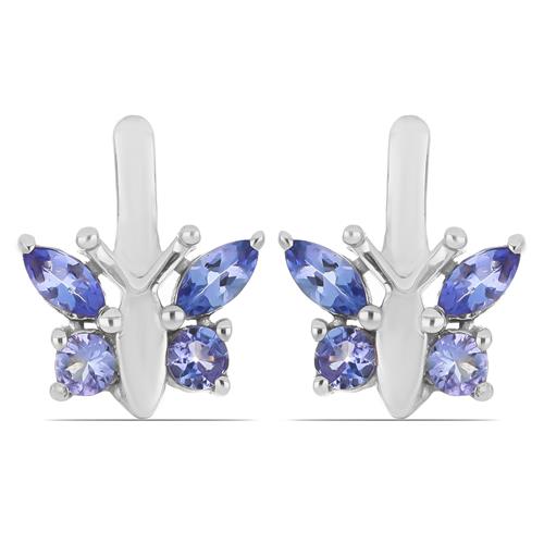 BUY STERLING SILVER NATURAL TANZANITE GEMSTONE BUTTERFLY EARRINGS